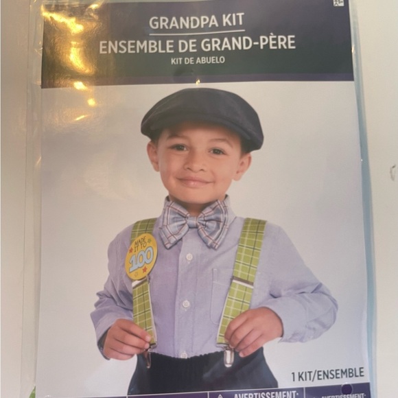 Grandpa Kit 100 days of school 3 piece costume set bow, suspenders, button New - Picture 1 of 5
